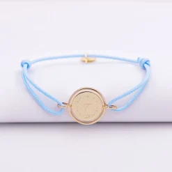 Bracelet enfant personnalisé cordon médaille réversible Eternelle gravée plaqué or 2 trous 16 mm - HappyBulle x Capucine