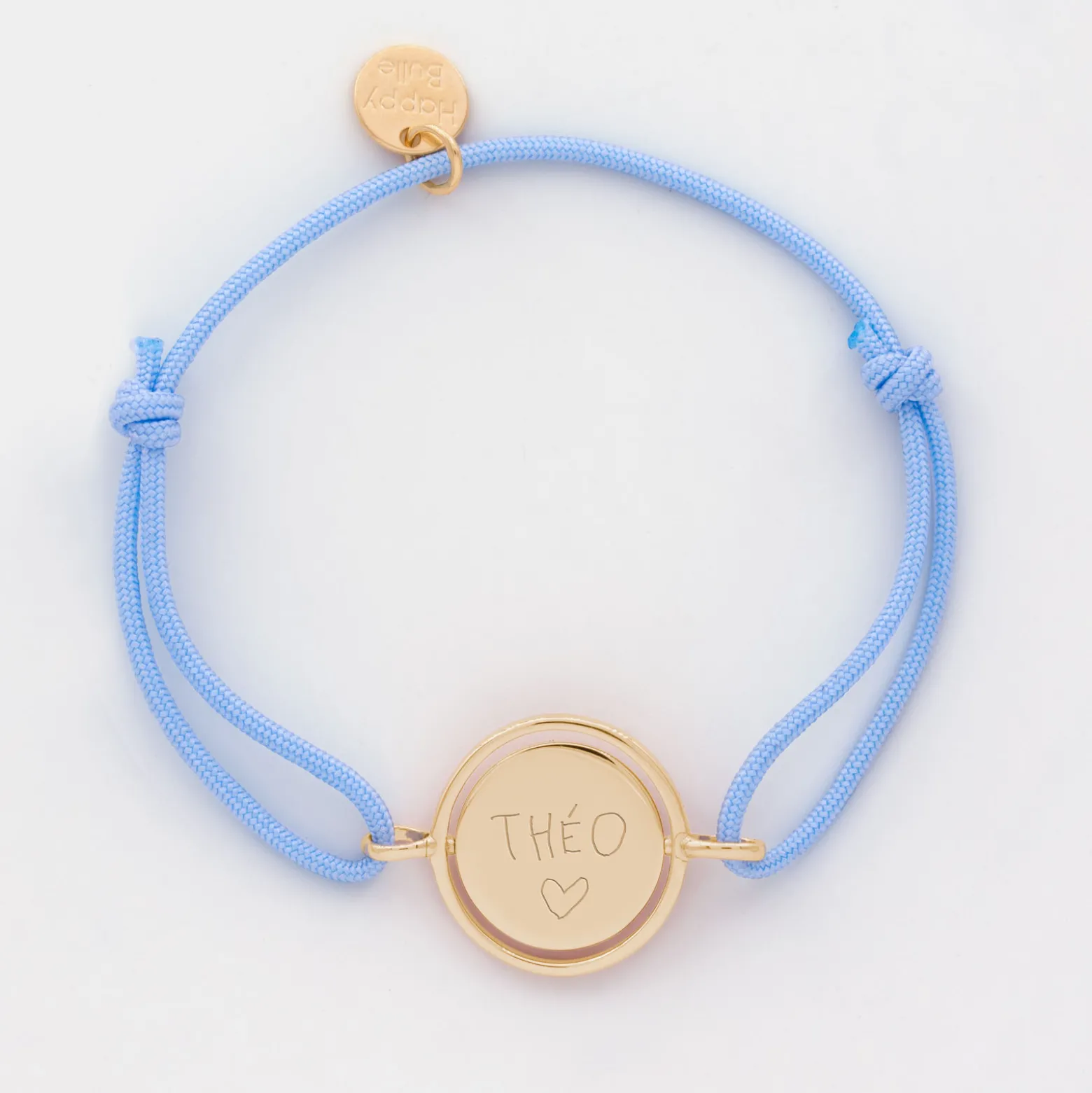 Bracelet enfant personnalisé cordon médaille réversible Eternelle gravée plaqué or 2 trous 16 mm - HappyBulle x Capucine