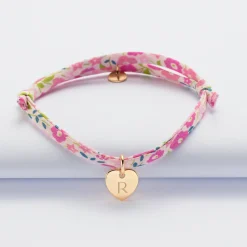 Bracelet enfant personnalisé Liberty médaille initiale gravée plaqué or coeur 10 mm