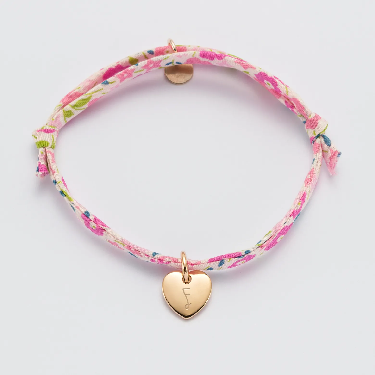 Bracelet enfant personnalisé Liberty médaille initiale gravée plaqué or coeur 10 mm