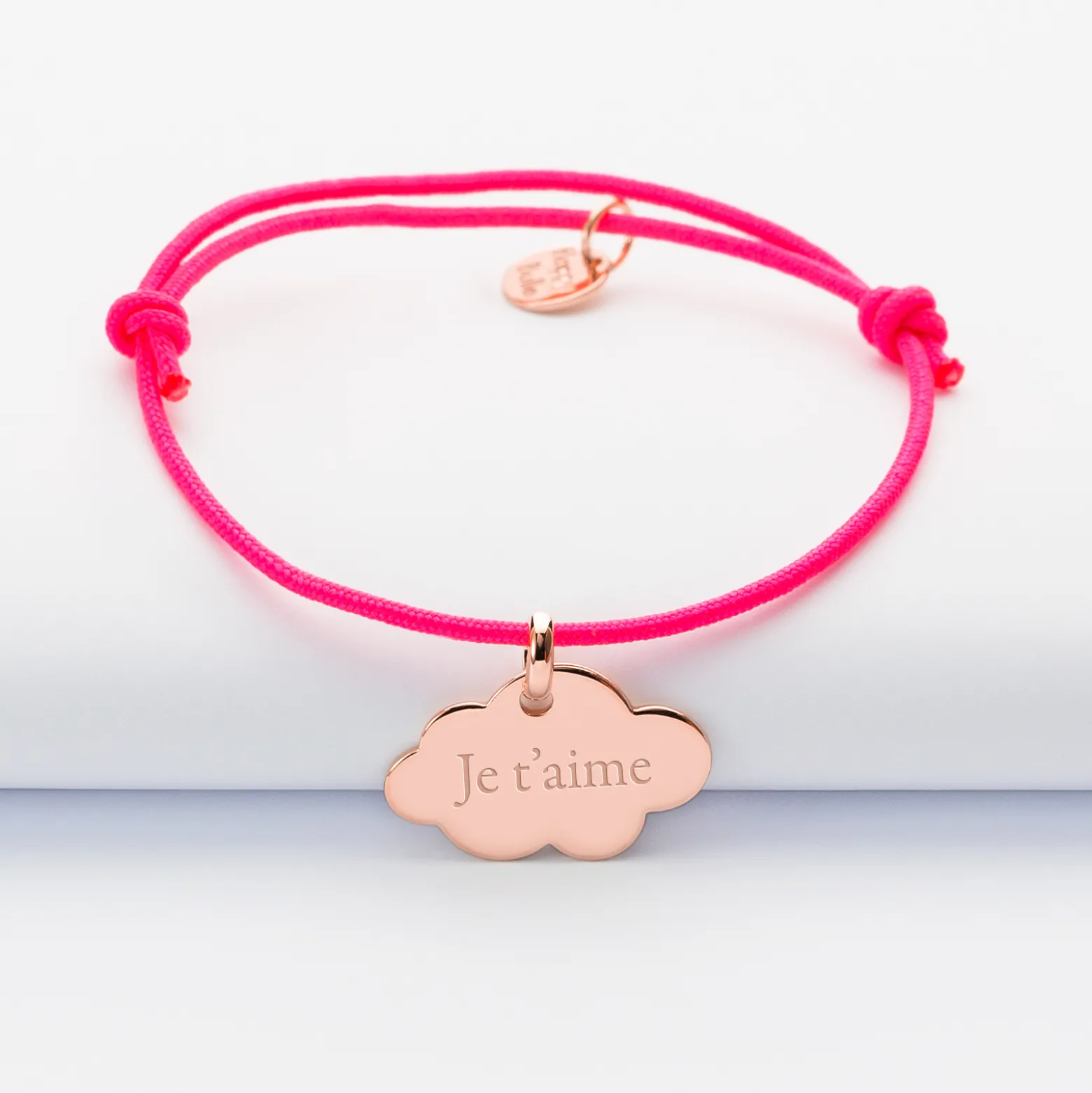 Bracelet enfant personnalisé médaille gravée plaqué or rose nuage 20x14 mm
