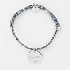 Bracelet enfant personnalisé cordon pailleté médaille gravée argent 15 mm
