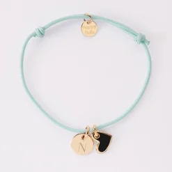 Bracelet enfant personnalisé médaille gravée plaqué or 10 mm et breloque coeur email 10 mm