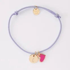 Bracelet enfant personnalisé médaille gravée plaqué or 10 mm et breloque coeur email 10 mm