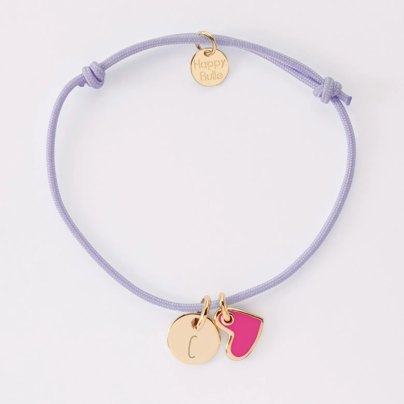 Bracelet enfant personnalisé médaille gravée plaqué or 10 mm et breloque coeur email 10 mm