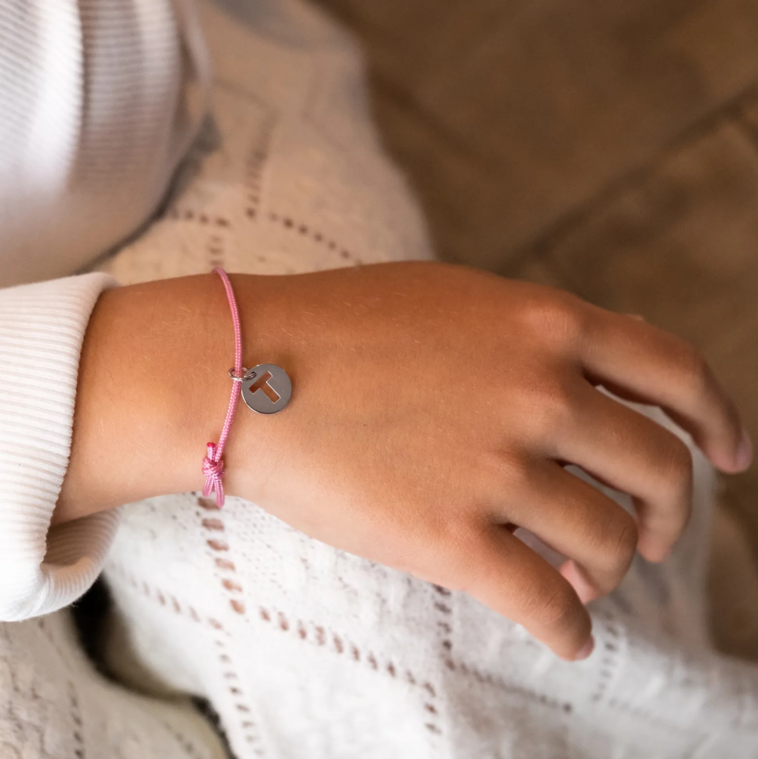 Bracelet enfant personnalisé médaille lettre initiale argent 11mm