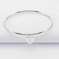 Bracelet enfant personnalisé jonc argent médaille gravée initiale coeur 10 mm
