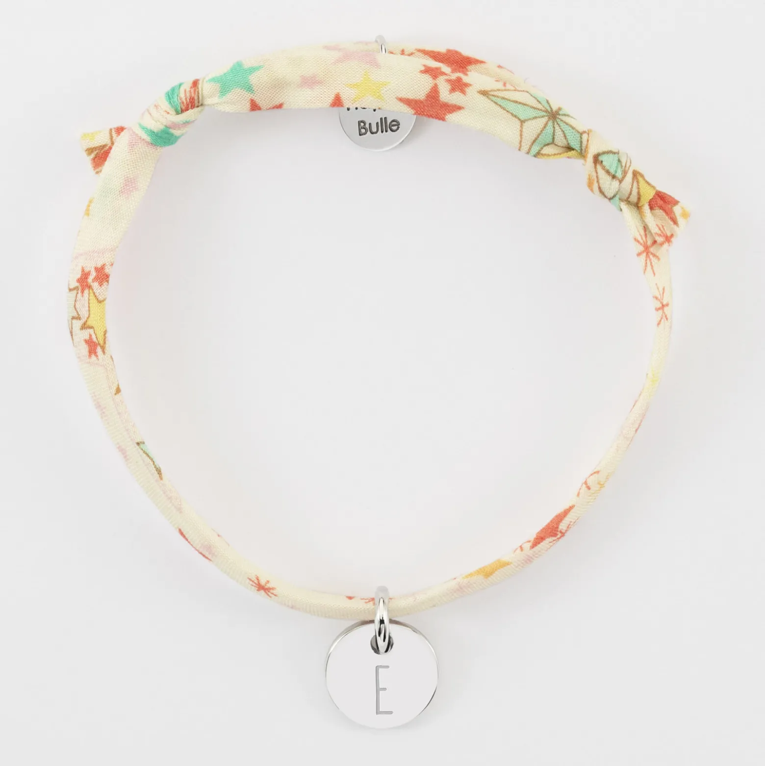 Bracelet enfant personnalisé Liberty médaille martelée gravée initiale argent 10mm - Nos petits imparfaits