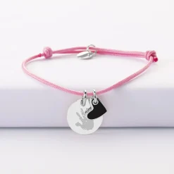 Bracelet enfant personnalisé médaille gravée argent 15 mm et breloque coeur email 10 mm