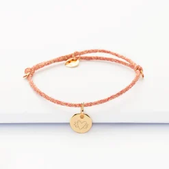 Bracelet enfant personnalisé cordon pailleté médaille gravée plaqué or initiale 10 mm