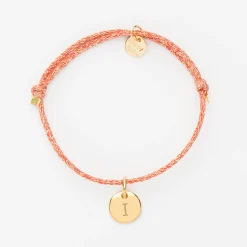 Bracelet enfant personnalisé cordon pailleté médaille gravée plaqué or initiale 10 mm