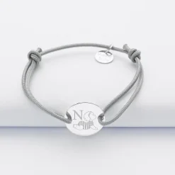 Bracelet enfant personnalisé initiale médaille gravée argent 2 trous 15 mm - HappyBulle x Marie Savart