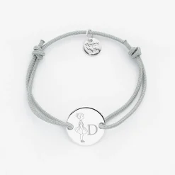 Bracelet enfant personnalisé initiale médaille gravée argent 2 trous 15 mm - HappyBulle x Marie Savart