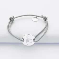 Bracelet enfant personnalisé initiale médaille gravée argent 2 trous 15 mm - HappyBulle x Marie Savart