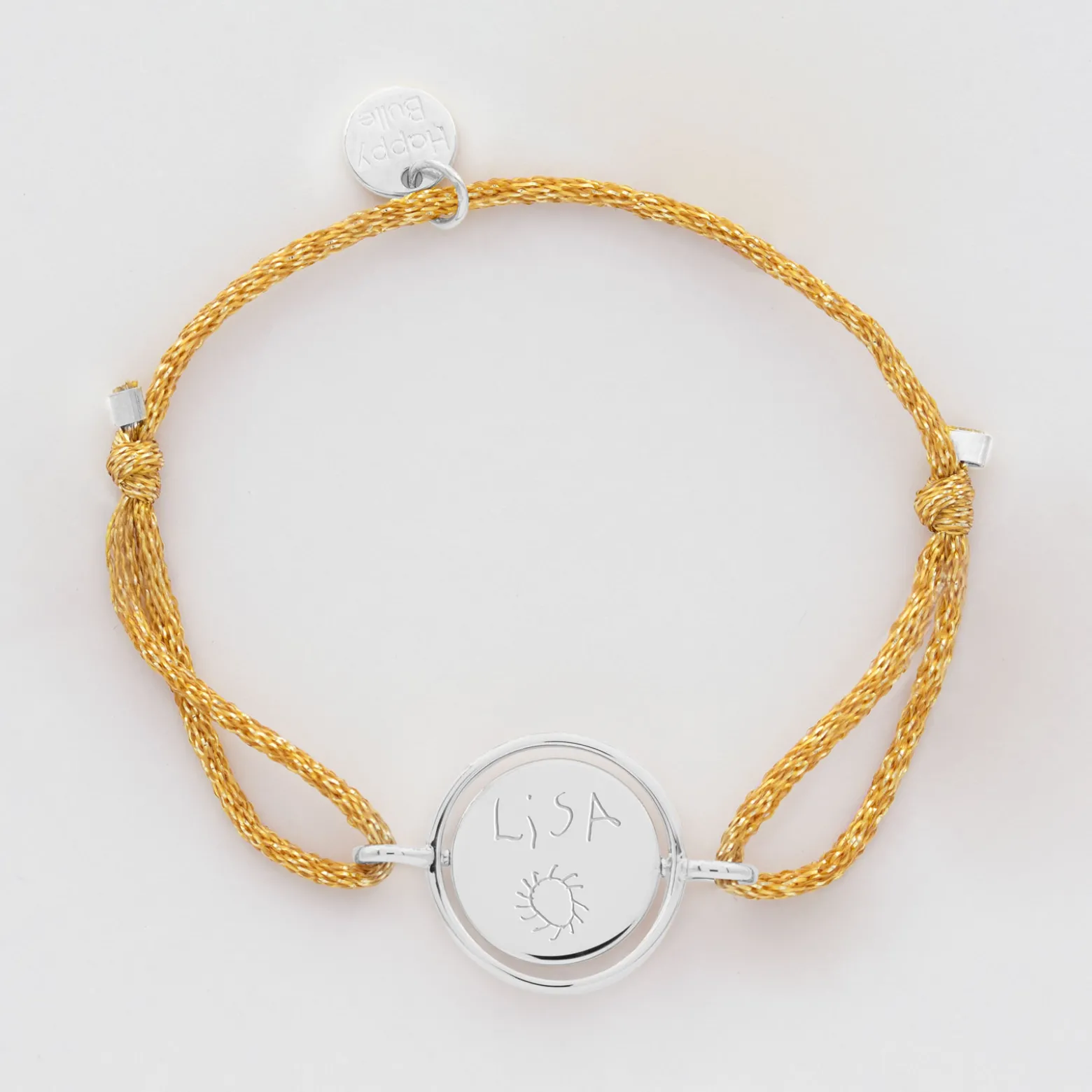 Bracelet enfant personnalisé cordon pailleté médaille réversible Eternelle gravée argent 2 trous 16 mm