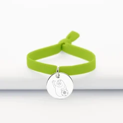 Bracelet enfant personnalisé cordon élastique médaille gravée argent 15 mm - Happybulle x Barbapapa