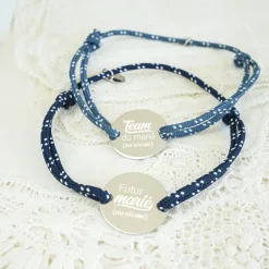 Bracelet EVG personnalisé cordage marin simple médaille gravée argent 2 trous 20 mm