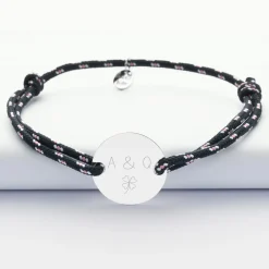 Bracelet EVG personnalisé cordage marin simple médaille gravée argent 2 trous 20 mm