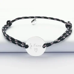 Bracelet EVG personnalisé cordage marin simple médaille gravée argent 2 trous 20 mm