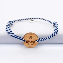 Bracelet EVG personnalisé cordon marin tressé médaille gravée bois ronde 2 trous 21 mm