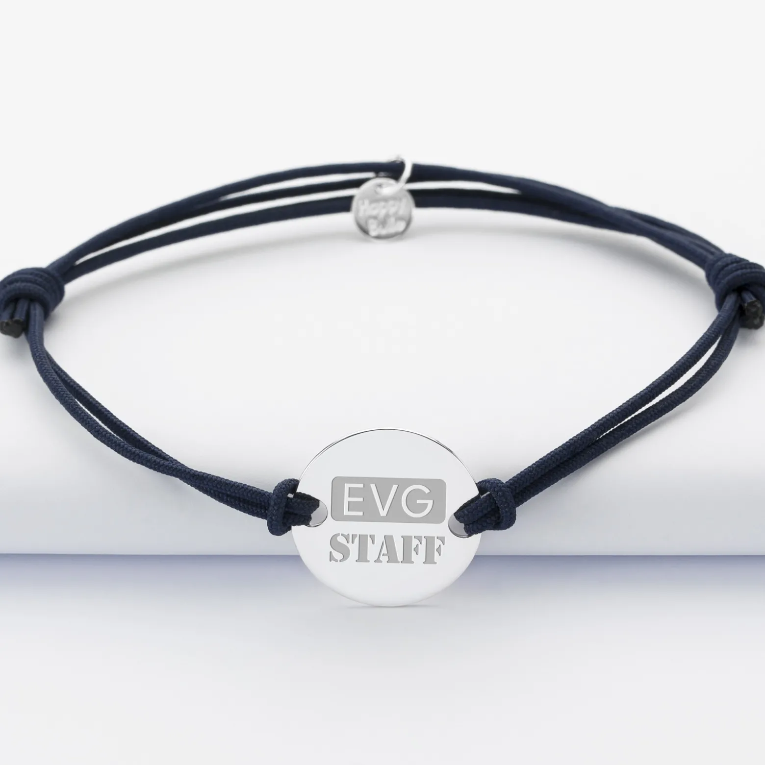 Bracelet EVG personnalisé cordon doublé médaille gravée argent 2 trous 20 mm