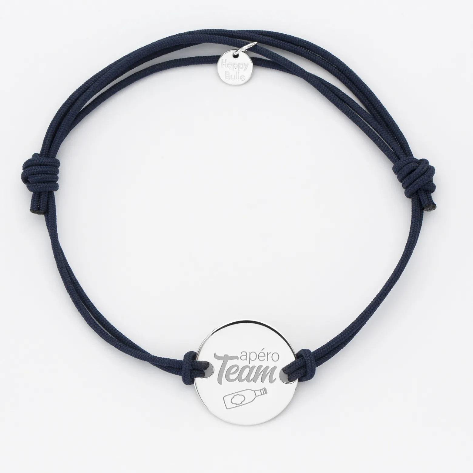 Bracelet EVG personnalisé cordon doublé médaille gravée argent 2 trous 20 mm