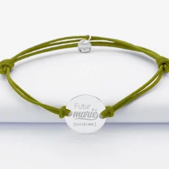 Bracelet EVG personnalisé cordon doublé médaille gravée argent 2 trous 20 mm