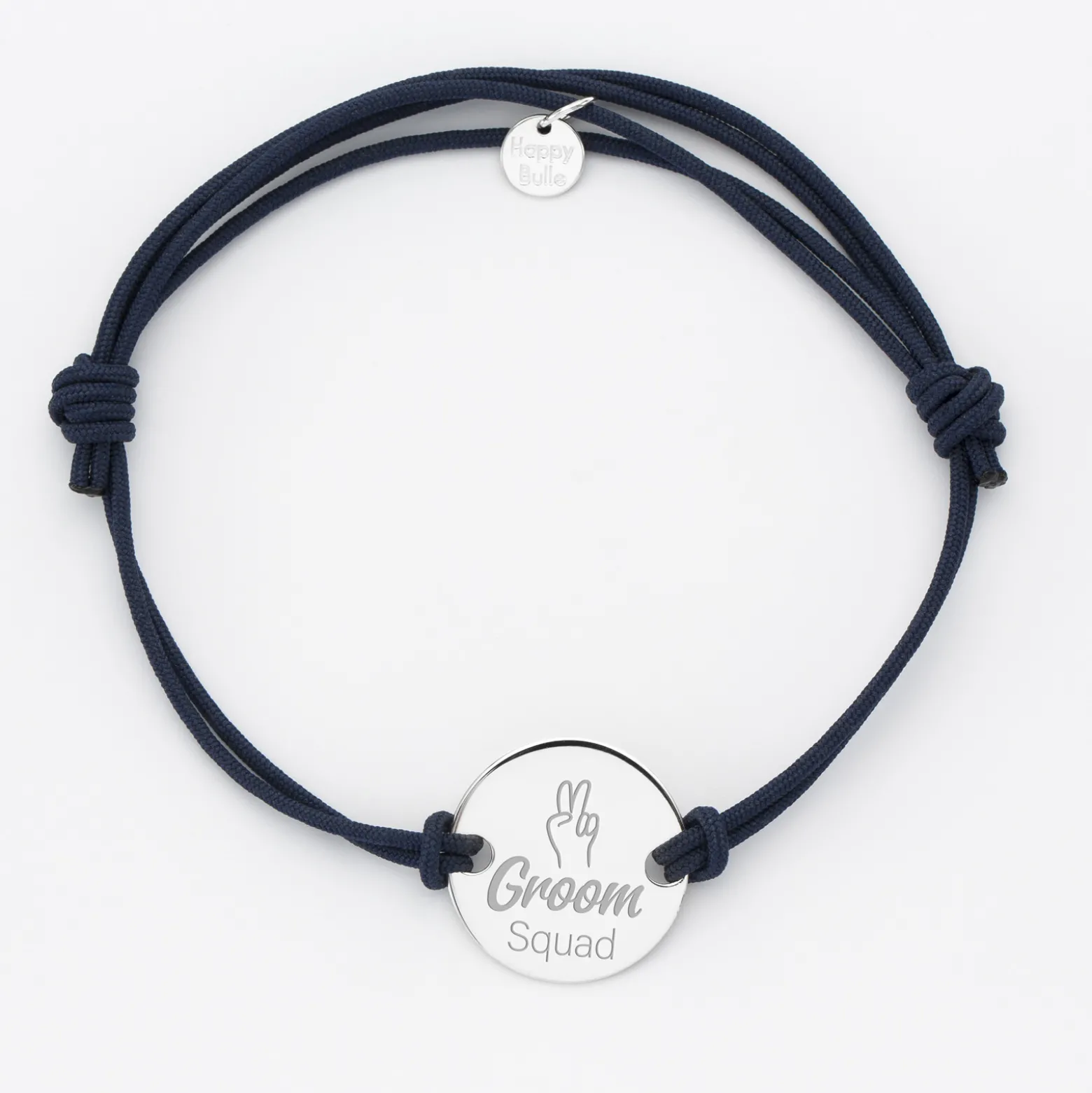 Bracelet EVG personnalisé cordon doublé médaille gravée argent 2 trous 20 mm