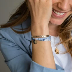 Bracelet EVJF 3 tours Liberty personnalisé médaille gravée plaqué or 15 mm