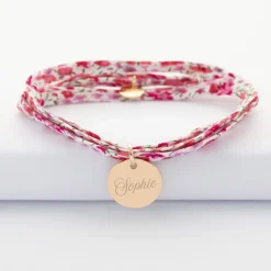 Bracelet EVJF 3 tours Liberty personnalisé médaille gravée plaqué or 15 mm