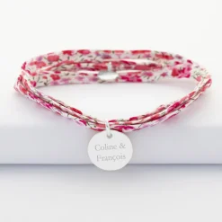 Bracelet EVJF 3 tours Liberty personnalisé médaille gravée argent 15 mm