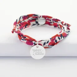 Bracelet EVJF 3 tours Liberty personnalisé médaille gravée argent 15 mm