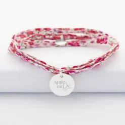 Bracelet EVJF 3 tours Liberty personnalisé médaille gravée argent 15 mm
