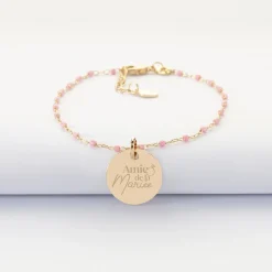 Bracelet EVJF perles Miyuki colorées personnalisé médaille gravée plaqué or 15 mm