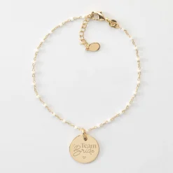 Bracelet EVJF perles Miyuki colorées personnalisé médaille gravée plaqué or 15 mm