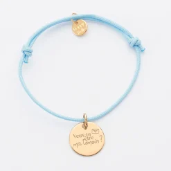 Bracelet EVJF personnalisé médaille gravée plaqué or dormeuse 15mm