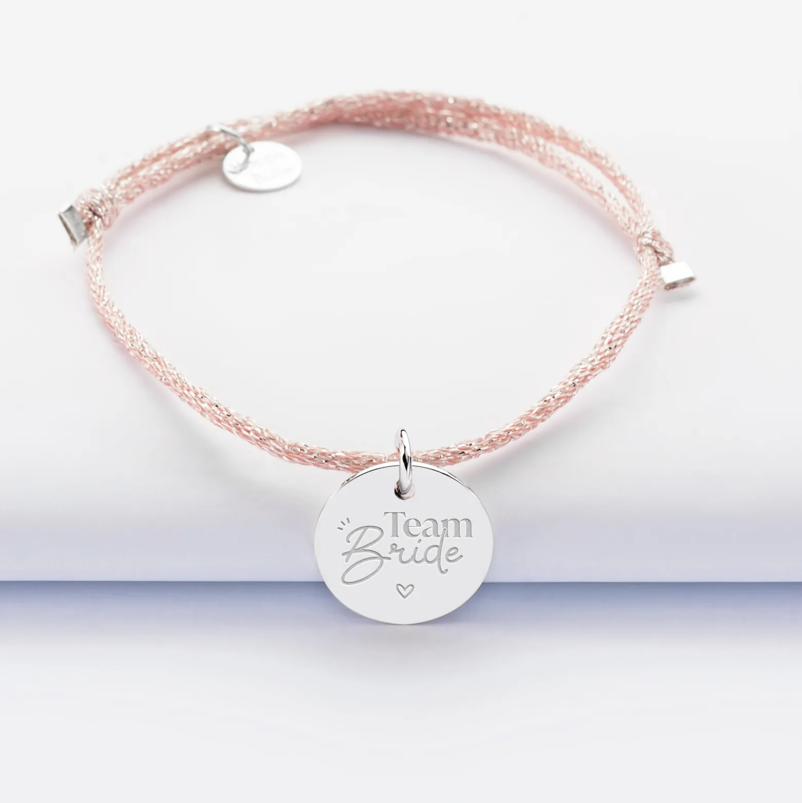Bracelet EVJF personnalisé cordon pailleté médaille gravée argent 15 mm