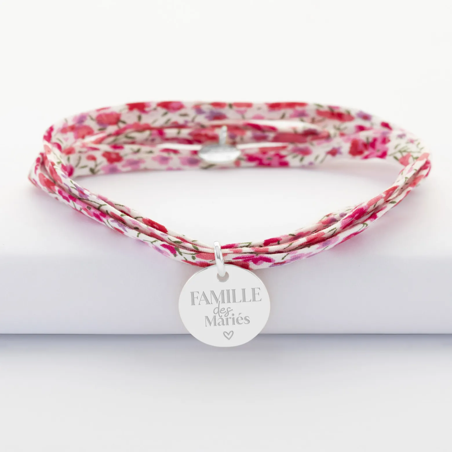 Bracelet Famille des mariés 3 tours Liberty personnalisé médaille gravée argent 15 mm