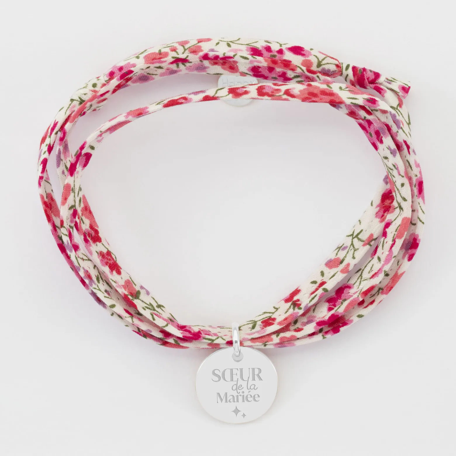 Bracelet Famille des mariés 3 tours Liberty personnalisé médaille gravée argent 15 mm