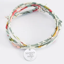 Bracelet Famille des mariés 3 tours Liberty personnalisé médaille gravée argent 15 mm