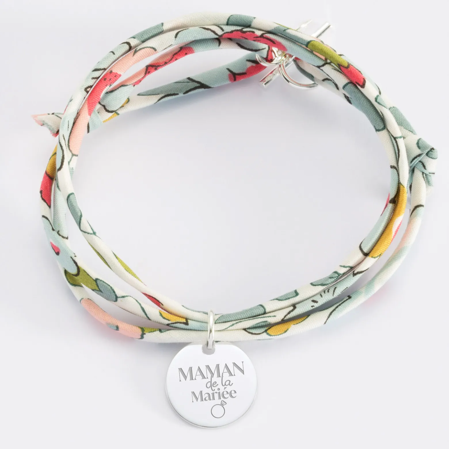 Bracelet Famille des mariés 3 tours Liberty personnalisé médaille gravée argent 15 mm