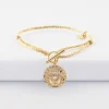 Bracelet fermoir personnalisé cordon pailleté médaille Lune zircons crépuscule gravée plaqué or 16 mm