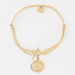 Bracelet fermoir personnalisé cordon pailleté médaille Lune zircons crépuscule gravée plaqué or 16 mm
