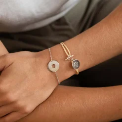 Bracelet fermoir personnalisé cordon pailleté médaille gravée argent 15 mm