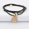 Bracelet fermoir personnalisé cordon 3 tours pailleté médaille Lune zircons crépuscule gravée plaqué or 16 mm