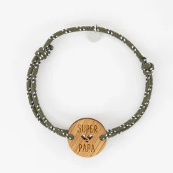 Bracelet homme cordage marine médaille gravée bois ronde 21 mm - Edition spéciale "Super Papa"
