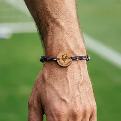 Bracelet homme cordage marin tricolore simple médaille gravée bois ronde 2 trous 21 mm - Edition spéciale Fierté tricolore
