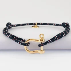Bracelet homme cordage marin manille plaqué or 20 mm