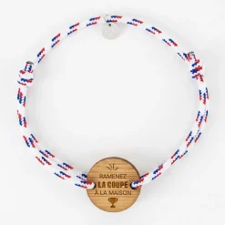 Bracelet homme cordage marin tricolore simple médaille gravée bois ronde 2 trous 21 mm - Edition spéciale Ramenez la coupe