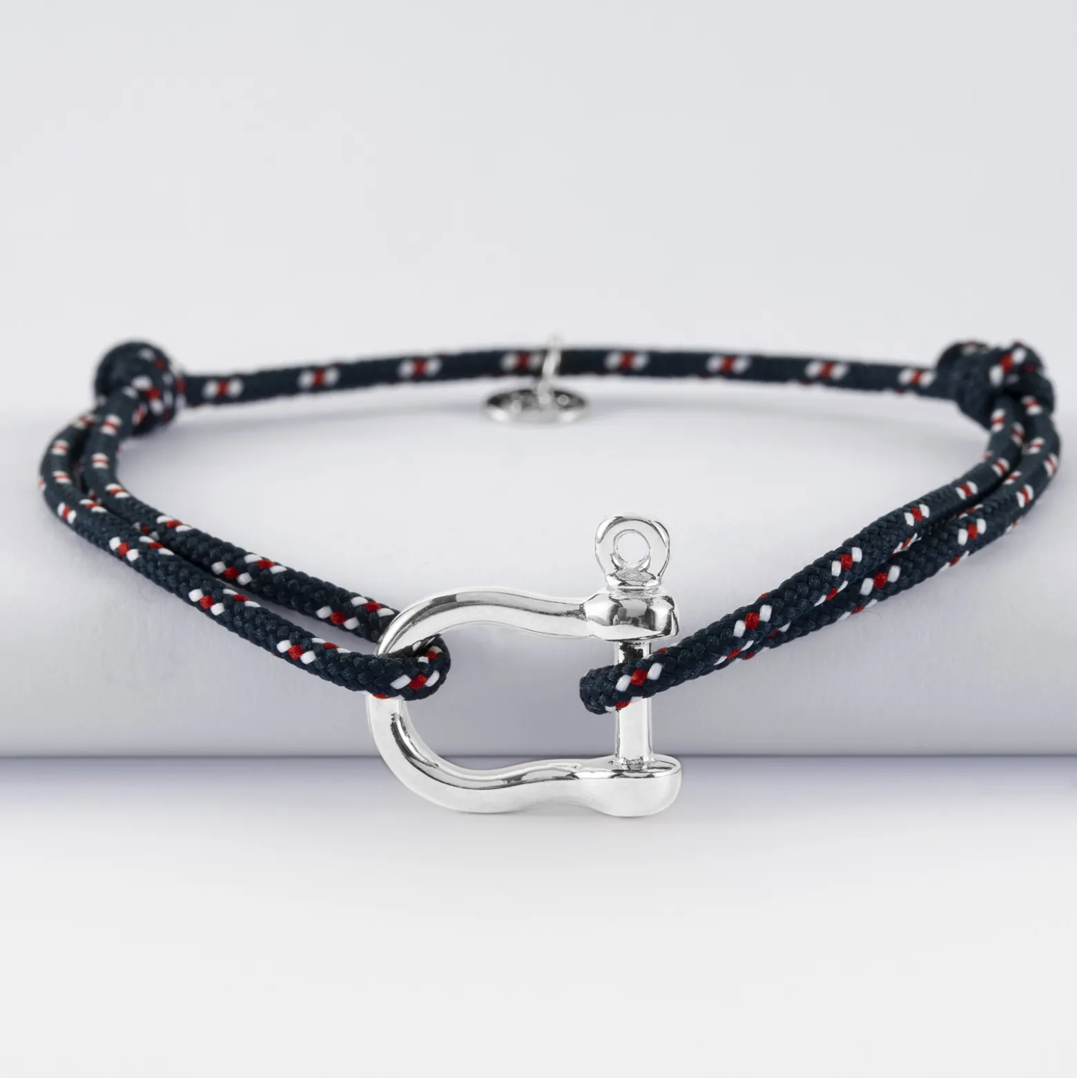 Bracelet homme cordage marin manille argent 20 mm